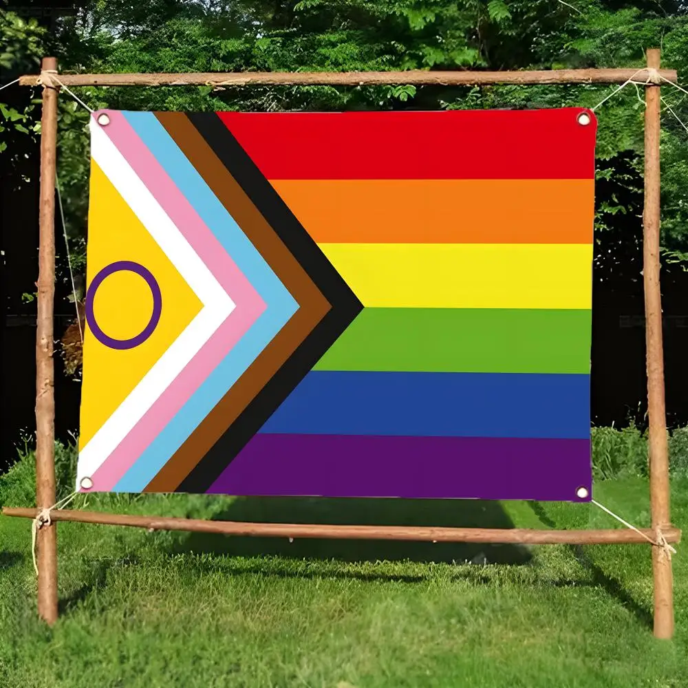 identity pin charm Intersex-inclusive Pride Flags Daily four ring borderless design indoor outdoor decor easy hang install