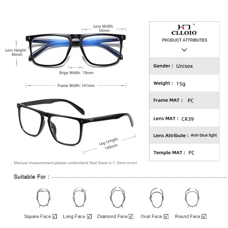 CLLOIO New Style Men Reading Glasses Women Fashion Anti Blue Ray Myopia Glasses Customizable Prescription Optical Eyewear Frames