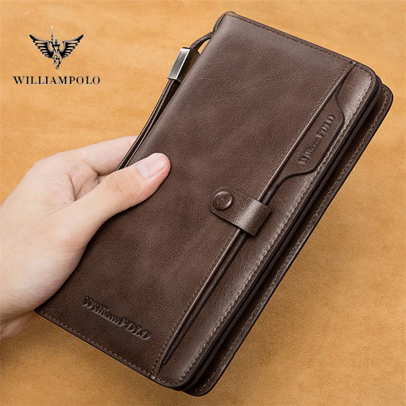 WILLIAMPOLO Vintage Cowhide Men Wallet Driver\'s License Card Package Leather Long Wallet Clutch Men\'s Wallet ID Card Holder