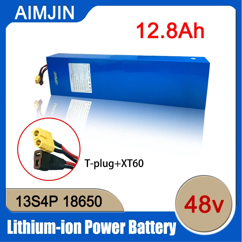 

48V Lithium ion Rechargeable Battery Pack 12.8Ah 13S4P Built-in High-power Balanced BMS 0-800W Electric Bicycle Scooter Battery