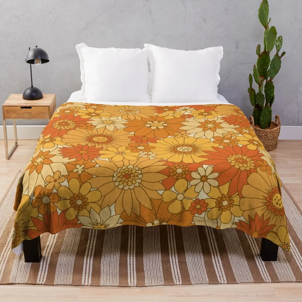 

70s Retro Daisy Floral - Harvest Throw Blanket Warm Napping Blanket for Office Couch Bed