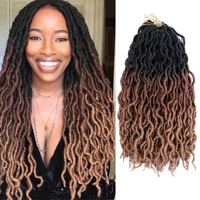 

Crochet Hair Braids Gypsy Locs Pre-looped Hair Synthetic Goddess Faux Locs 18Inch Curly Ombre Natutal Hair For Black Woman