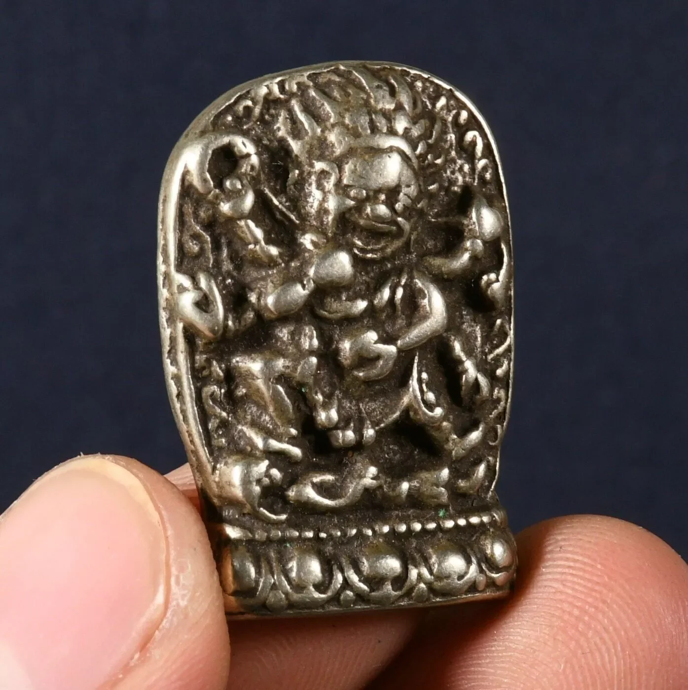 3CM Old Tibet Miao Silver 6 Arms Mahakala Wrathful Deity Buddha Amulet Pendant