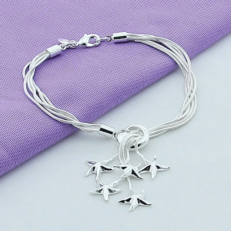 Armband aus 925er-Sterlingsilber, fünf Seestern, Schlangenkette, Damenmode, schlichtes Armband, Geburtstagsfeier, Schmuck, Geschenk