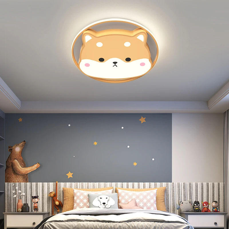 Cartoon Cute Dog Ceiling Chandelier Kids Room Lamp Child Baby Girl Boys Bedroom Led Ceiling Lights Animal Shiba Inu Decor Lustre