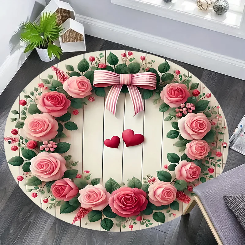 

Романтический круглый напольный коврик с розовым кольцом и принтом розы на День святого Валентина, спальня, гостиная, домашний декор