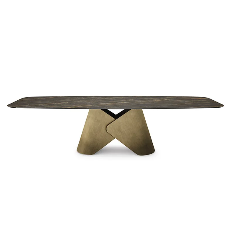 Italian minimalist natural luxury stone dining table stainless steel negotiation table