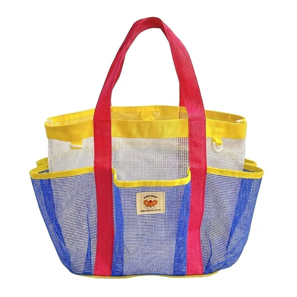 Durable Multi-pockets Mesh Tote Bag Large Capacity Portable Swim Bag Handheld Beach Bag Organizer