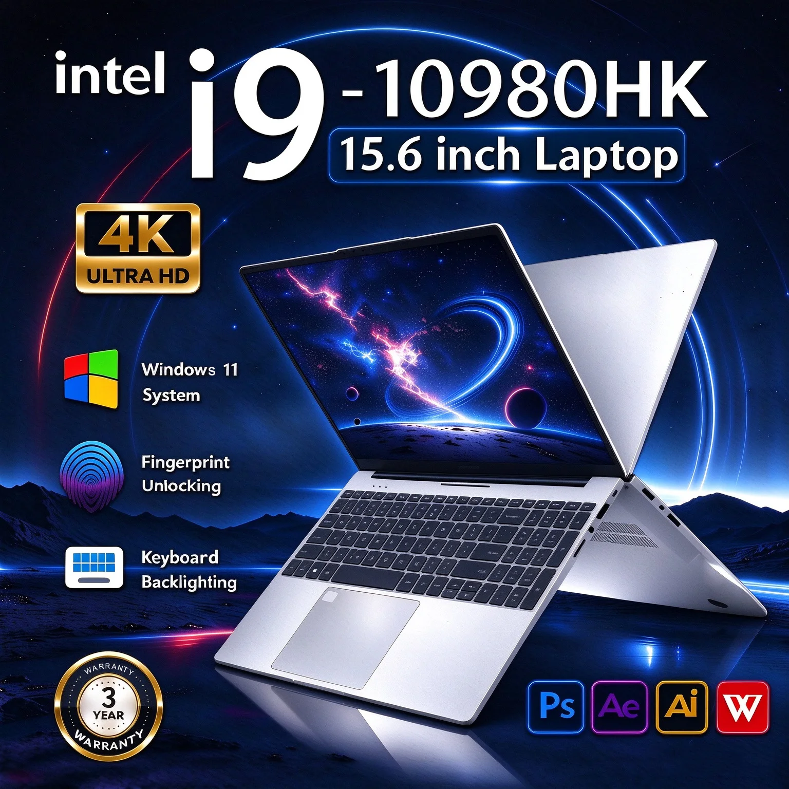 i9-10980HK Dual Purpose Laptop｜16GB RAM｜1TB/2TB SSD｜Backlit Keyboard & Fingerprint Unlock for Gaming and Business