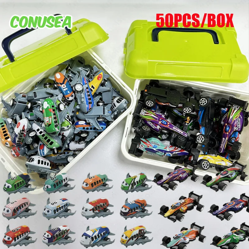 Storage Box Toys Pull Back Plane Racing Car Model Set 12/20/50Pcs Models Cars Sliding Inertia Vehicle Children Toys for Boys