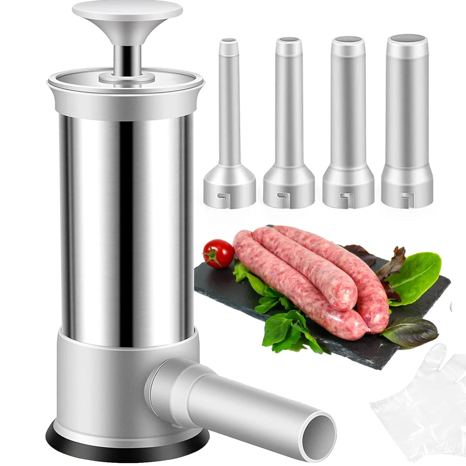 Sausage Stuffer Machine Fast Sausage Filling Manual Vertical Sausage Maker Tool Kitchen Enema Machine with 4 Stuffing Tubes