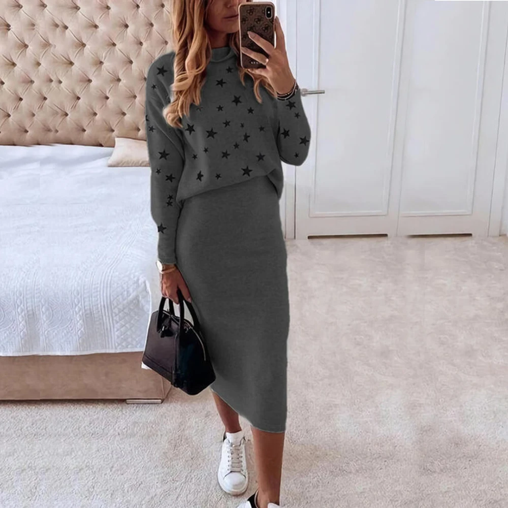 Skirt Sets for Women Clothing 2023 Autumn Winter Elegant Hip Skirts 2 Piece Suit Vestido Femal Clothing Long Sleeved Top+Dress