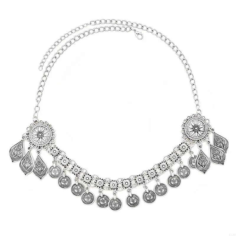 Bohemian Forehead Chain Necklace with Coin Fringe and Adjustable Closure for Festival, Dance, and Photo Styling