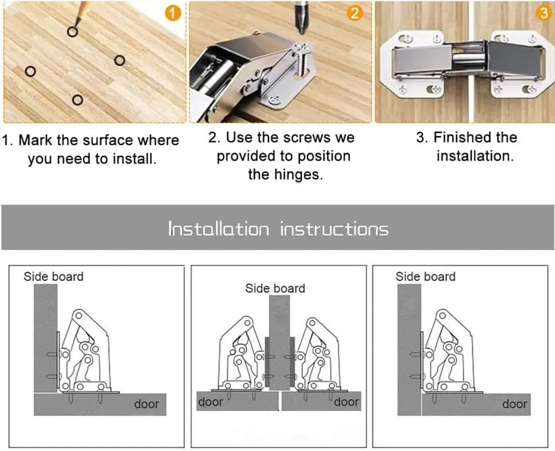 10Pcs Cabinet Hinge 90 Degree No-Drilling Hole Cupboard Door Hydraulic Hinges 3/4In Soft Close with Screws Furniture Hardware