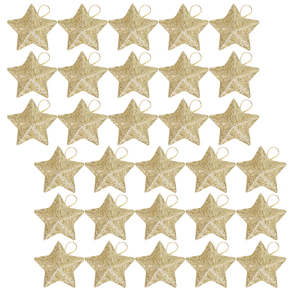 

30 шт., подвески в виде звезды с золотой пентаграммой, 3D блестящие подвесные украшения для рождественской елки, рождественской вечеринки, домашнего декора, принадлежности для макета сцены