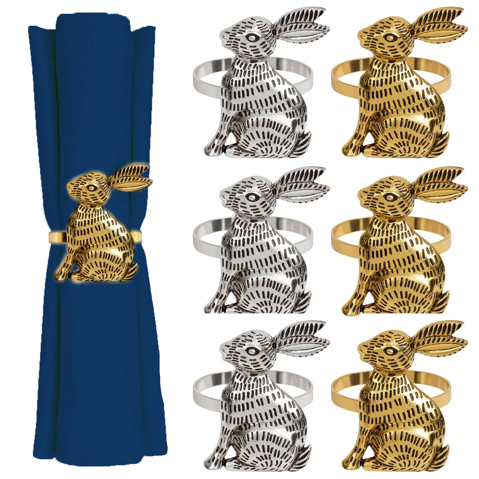 

6PCS Thanksgiving alloy bunny napkin ring Easter antique gold bunny head napkin button napkin ring Table decoration accessories