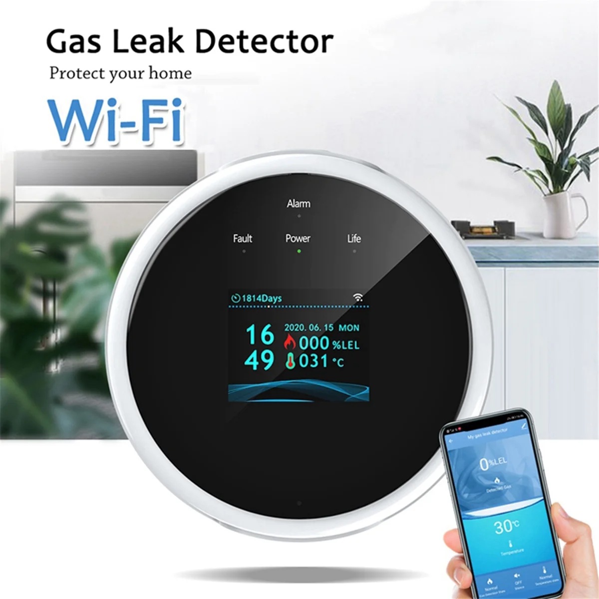 Wifi Aardgassensor Brandbaar Huishouden Slimme Gasalarmdetector Lekkagesensor Wifi Temperatuurdetectoren Eu Plug