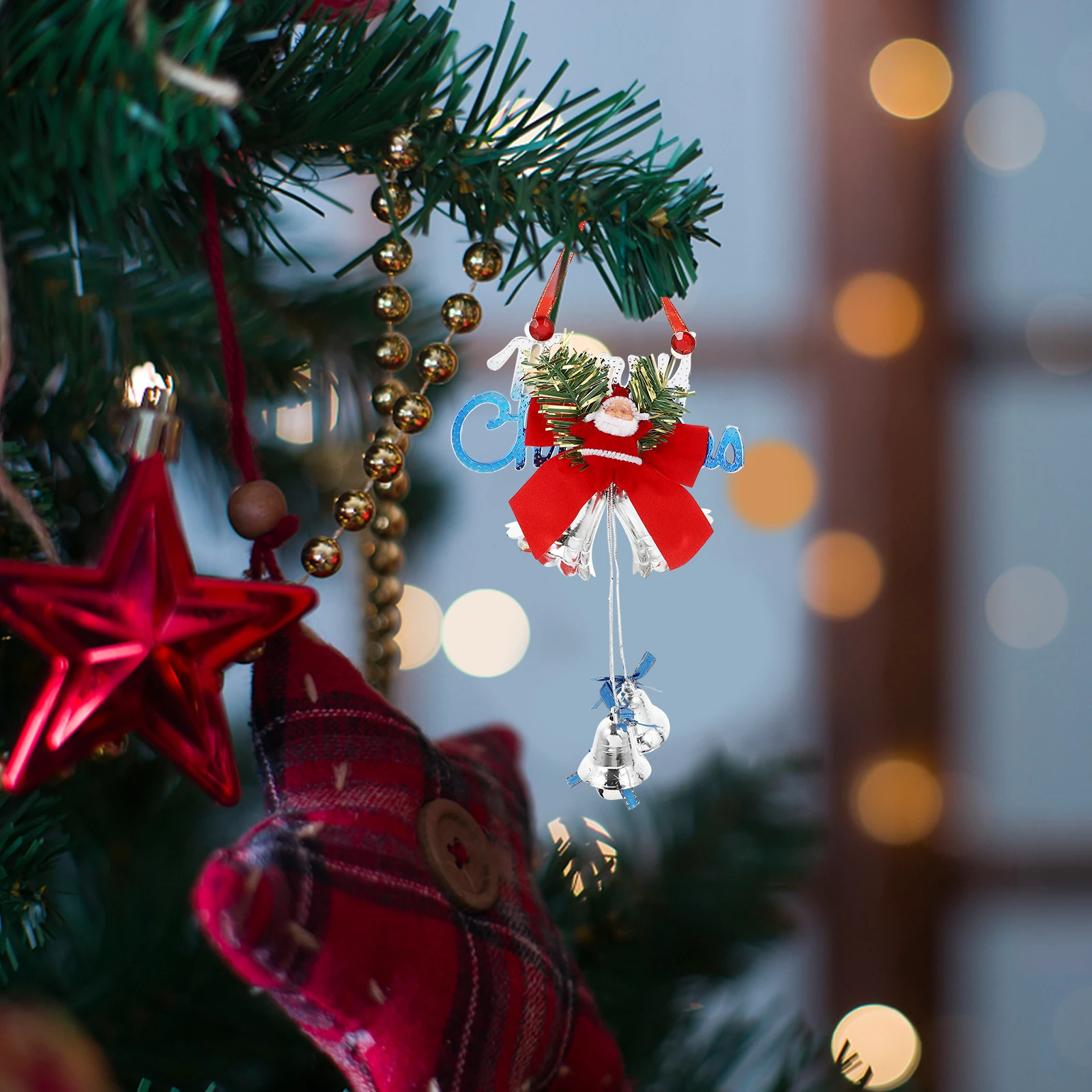 

2 Pcs Christmas Bell Pendant Cartoon Santa Decoration Tree Hanging Bells Party Plastic Home