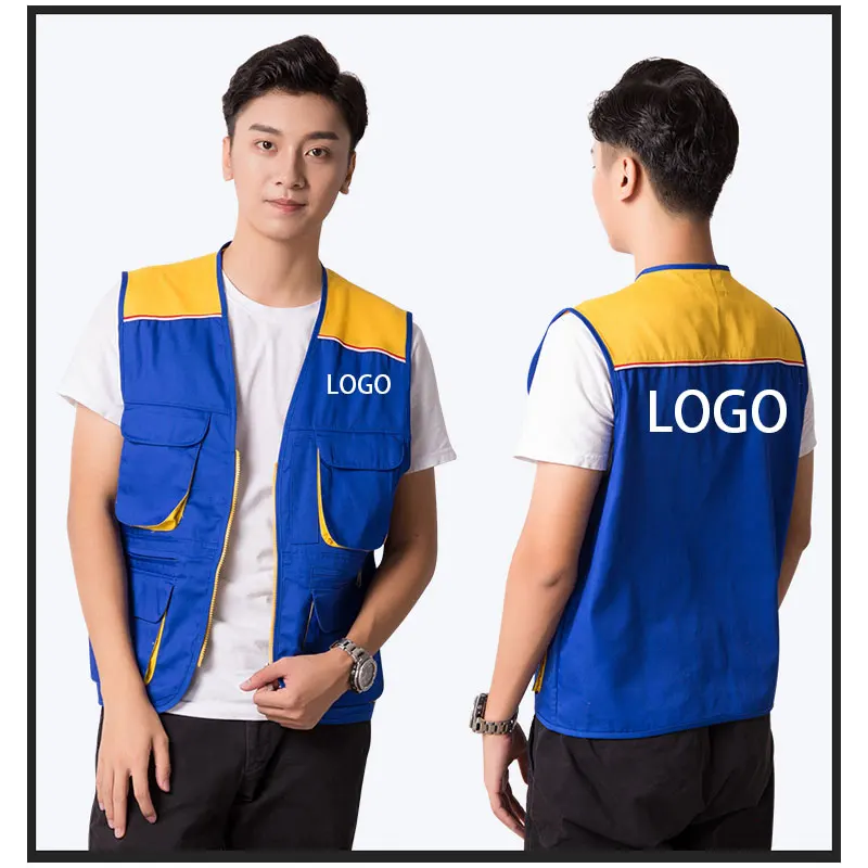 Men's Outdoor Vest Hiking Fishing Hunting Photography Multi-Pockets Multi-Function Maintenance Worker Waistcoat Print Logo