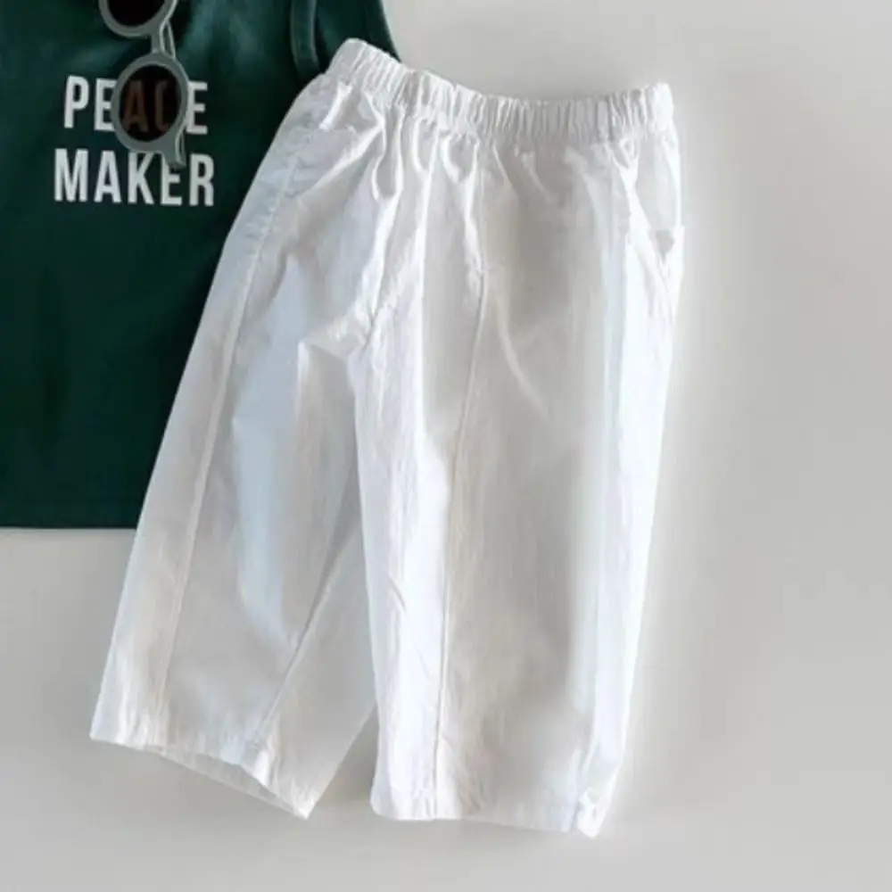 Calça monocromática de pernas largas para meninos e meninas, solta e elegante, roupas simples e casuais, verão, 2024