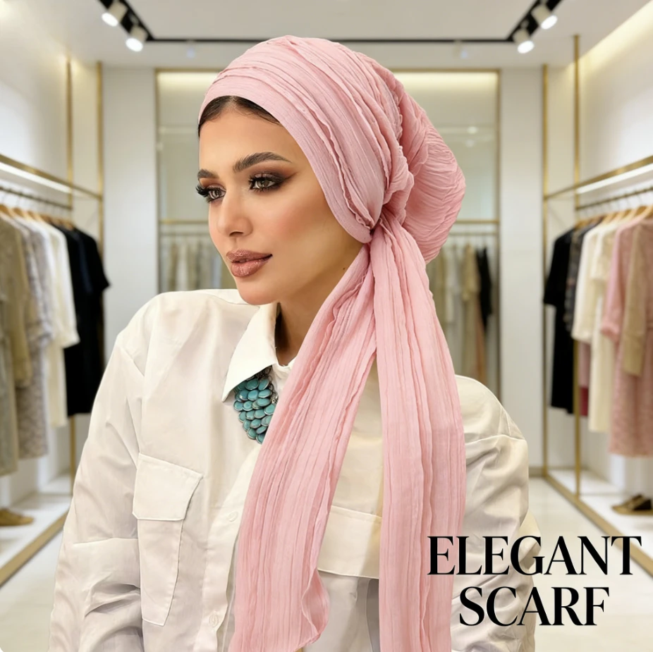 

Модный мусульманский хиджаб 2026 года из крепа «Лотос»: элегантный платок с длинными завязками для повседневной носки