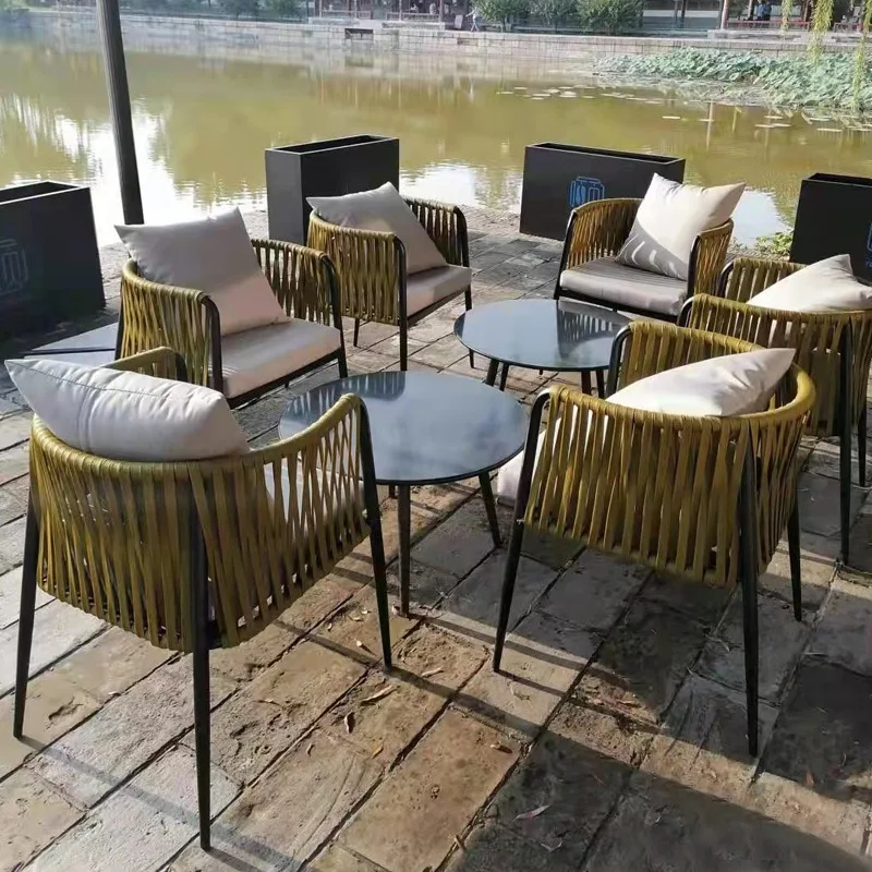 Outdoor rattan tables and chairs outdoor balcony courtyard garden terrace waterproof and sun protection simple modern