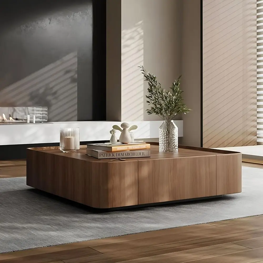 

Elegant Walnut Coffee Table with Hidden Storage and Expandable Top for Living Room, Modern Square Table with Drawers (39.37)