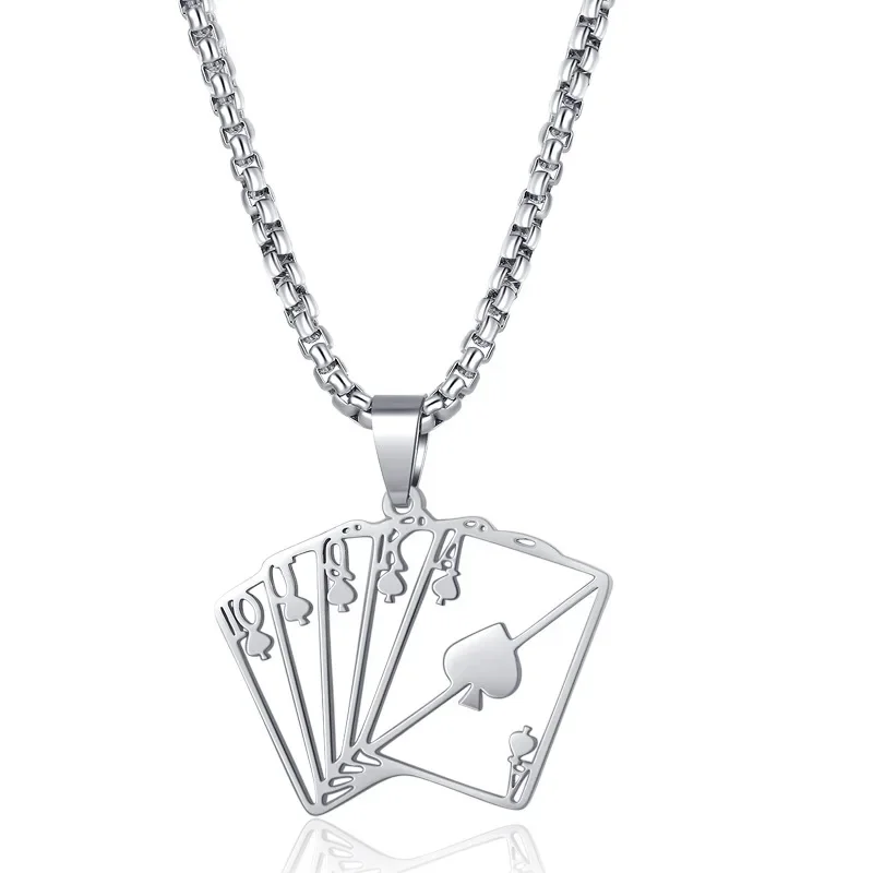 2025A poker pendant, a versatile and fashionable hip-hop long necklace for both men and women