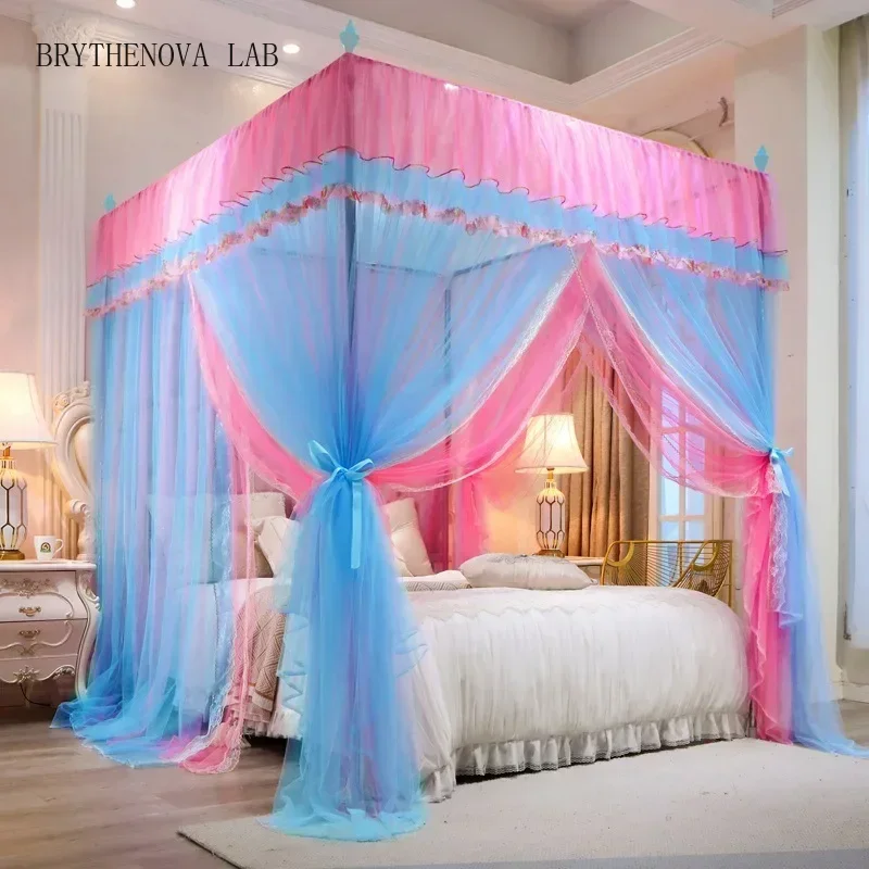 2025 New Palace Double-Layer Contrasting Mosquito Net Girl Style Encrypted Door Triple Soft Mesh Floor Bed Canopy with Folds