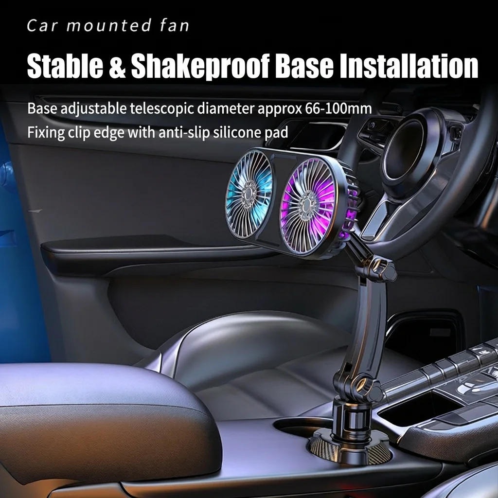 Car Fan Multifunctional Cup Holder Fan 12V24V Universal USB Desk Fan Portable Strong Wind Quiet Cooling Car Interior Accessories