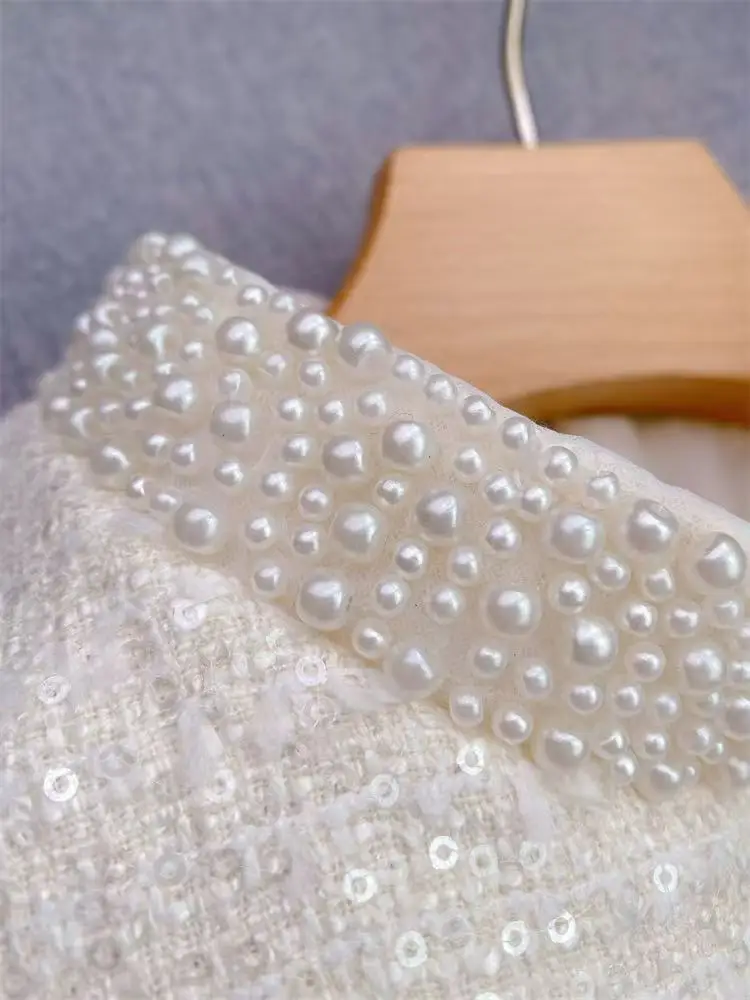 High Quality 2025 Spring New Fashion Tweed tank dress women Temperament Beadings Sequins Sleeveless Mini Robe Ladies