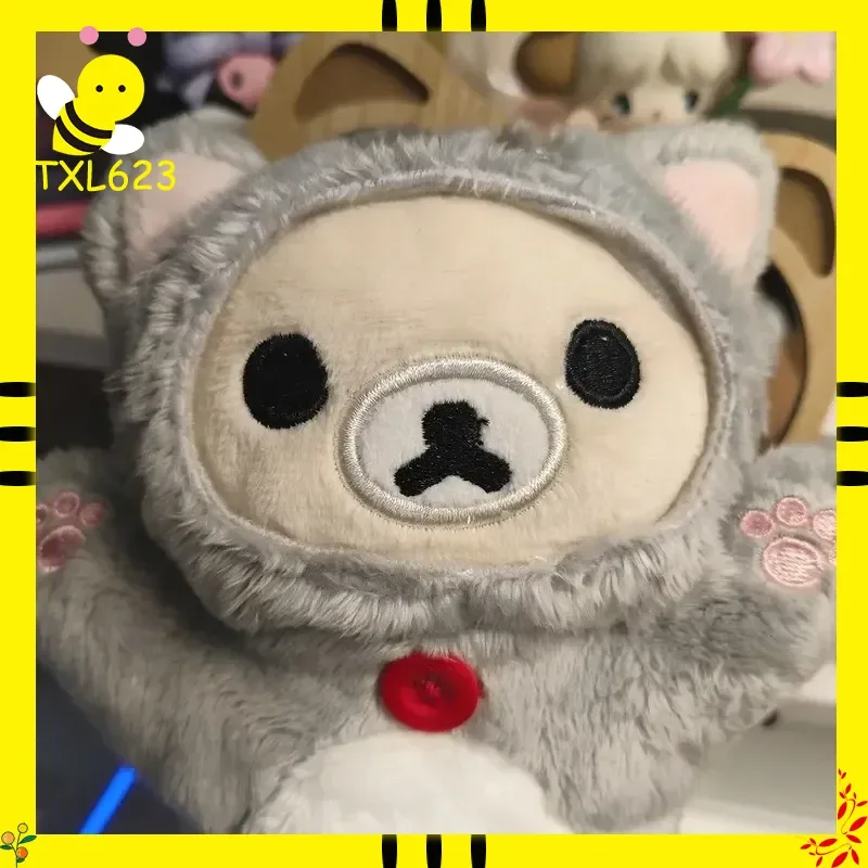 Rilakkuma-estuche de lápices de felpa de dibujos animados japoneses, bolsa de almacenamiento de gran capacidad, diseño de gato portátil, regalo para escuela y oficina