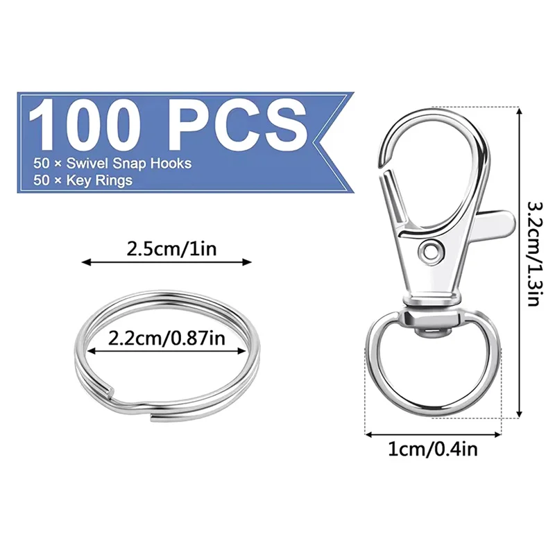 100 قطعة المفاتيح خطاف مشبك مشبك دوار الحبل المفاجئة هوك جراد البحر مخلب المشبك ، كيرينغ DIY بها بنفسك مجوهرات الحرفية