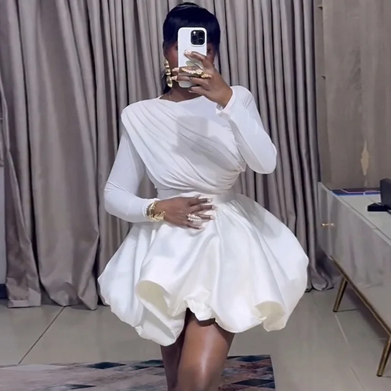 패션 루치드 여성 드레스 세트 긴 소매 탑과 버드 미니 스커트 슈트 2026 봄 휴가 투피스 세트 의상