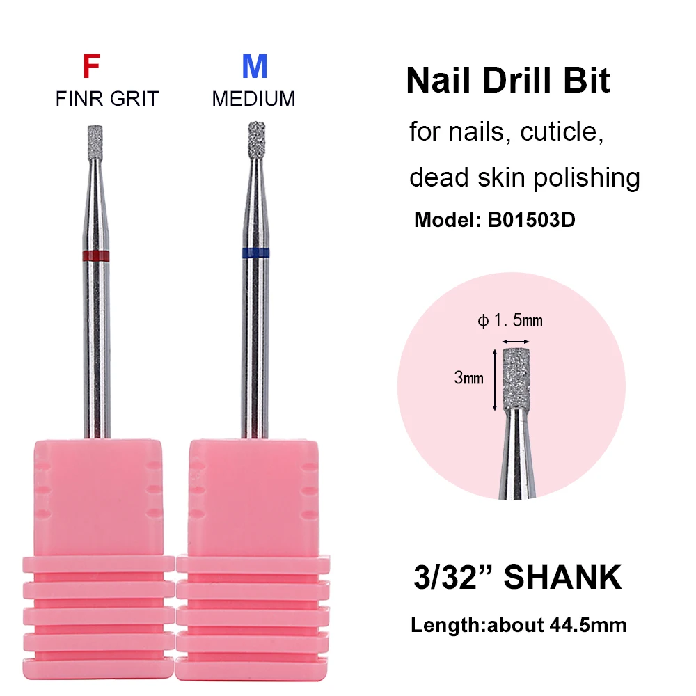 Diamond Cylindrical Nail Drill Bits 2Pcs – Electric File Sanding Heads for Cuticle Removal & Manicure Pedicure