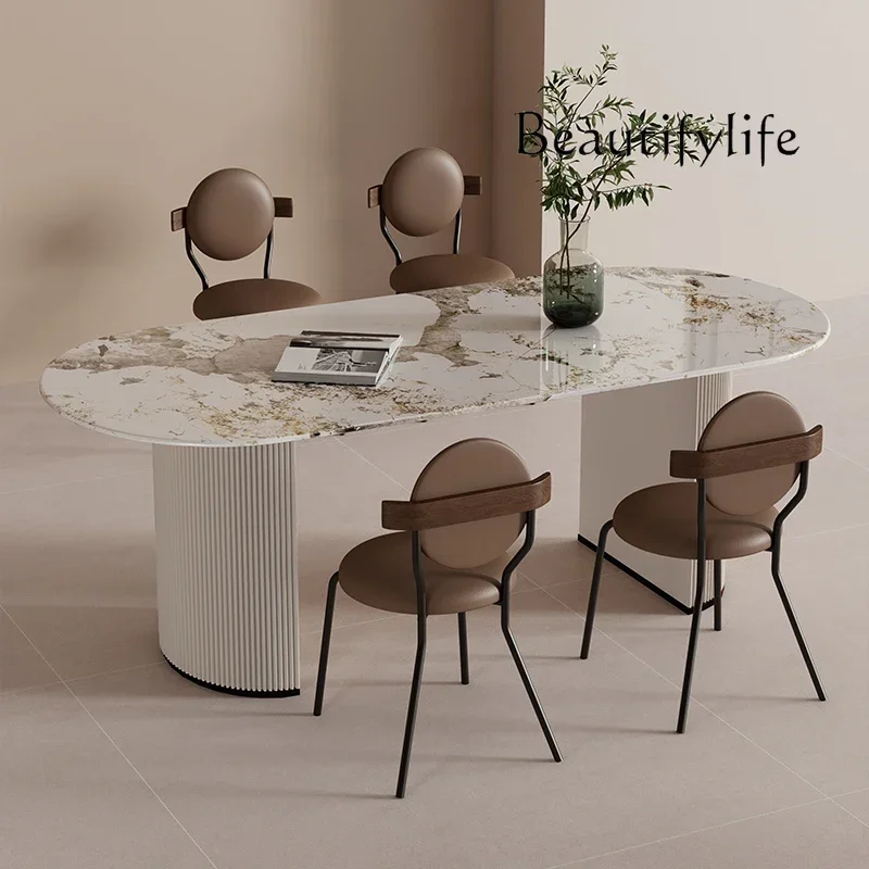 Nordic Cream Wind Slate Dining Table Oval Household Simple Dining Table