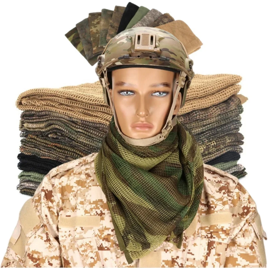 Men's 190*90cm Tactical Military Keffiyeh Net Mesh Neck Scarf Scrim Veil Shemagh Head Wrap Face Scarf Bandana Outfit Headband