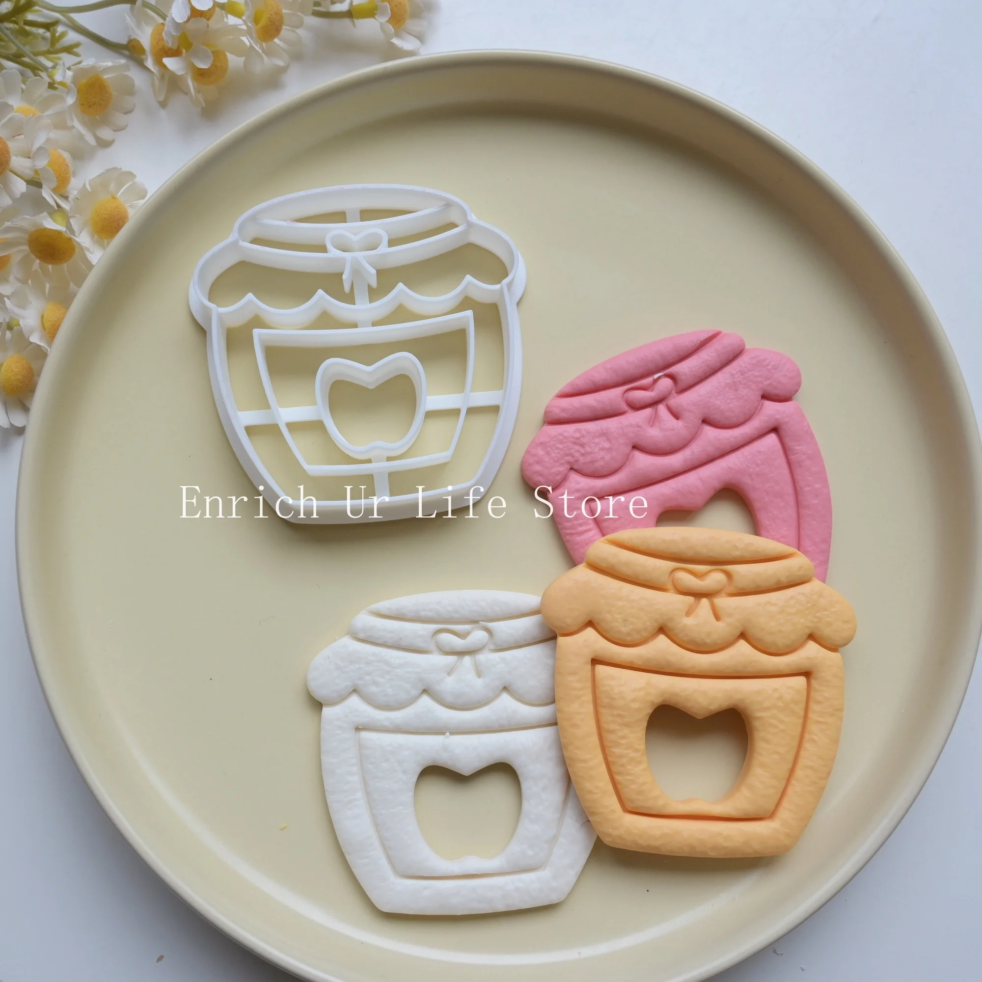 Cortador de galletas con forma de tarta de manzana, molde para galletas con forma de tarro de miel, moldes para cortar panqueques prensables de Año Nuevo, moldes para hornear fondant