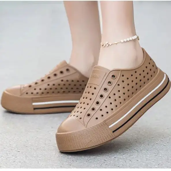 Thick Bottom Hollow Out Casual White Shoes Height Increasing Sandals Women Summer Outdoor Wading Seaside Vacation Beach Shoes