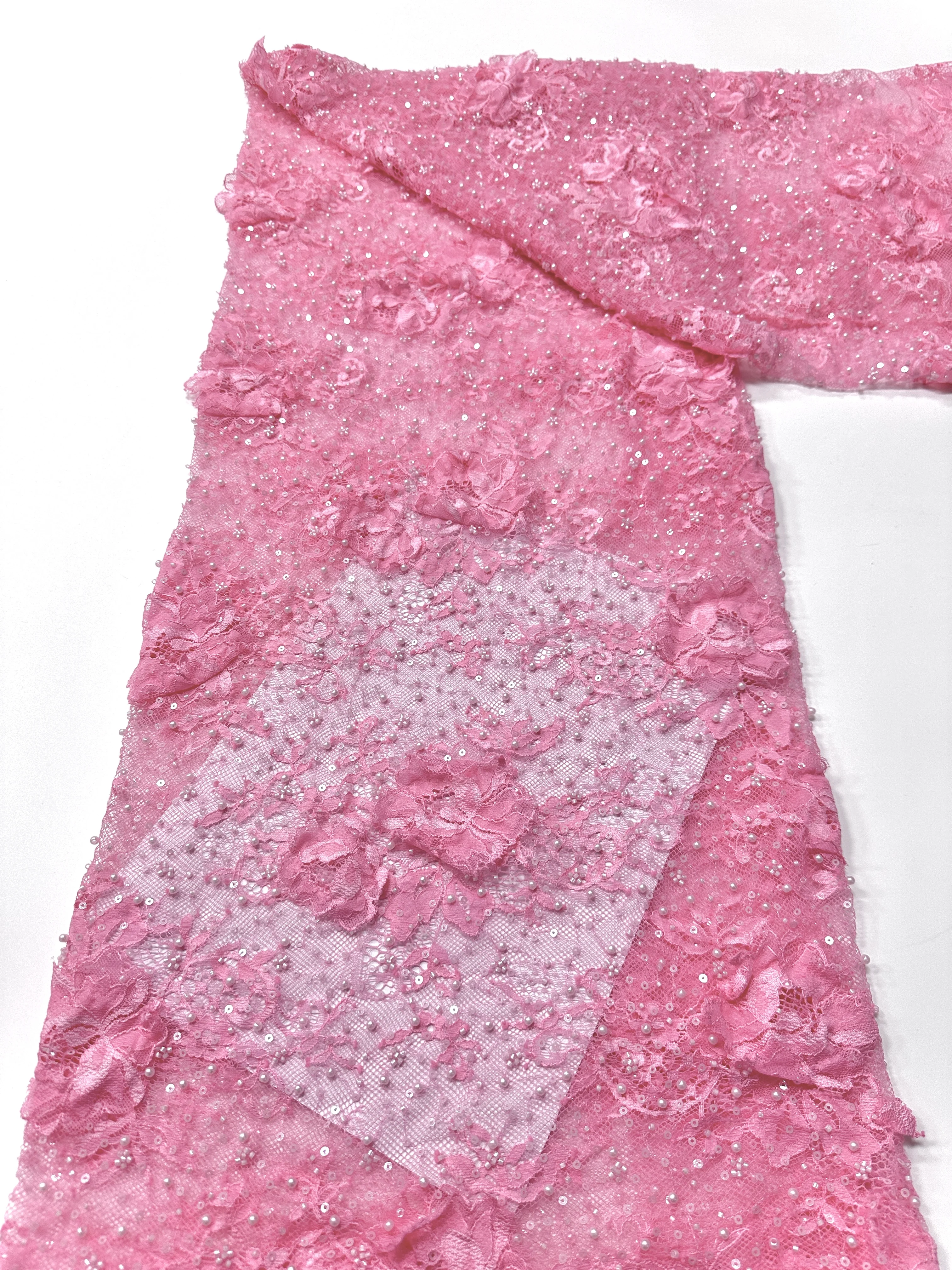 

Кружевная ткань с бисером для свадебного платья, 3D цветы, французский тюль, розовое кружево, африканская сетка, блестки, роскошь, ST6065, 2025 г.