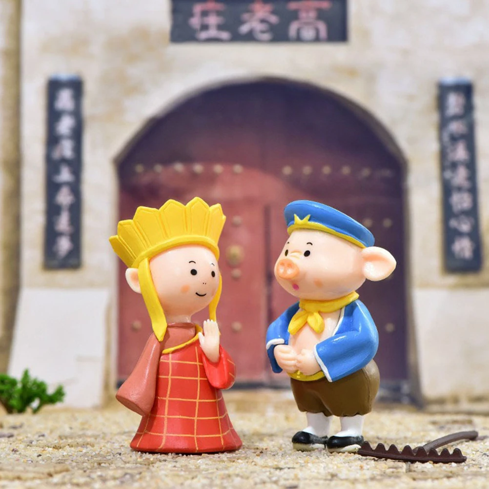 

1Set Pilgrimage to The West Theme PVC Mini Statue Compact Desktop Tabletop Ornament Weatherproof Bonsai Flower Pot Home Decor
