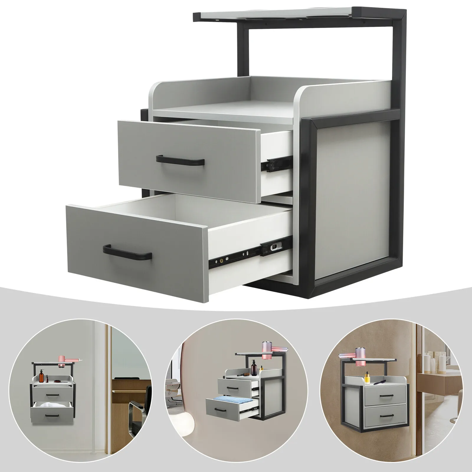 

2 Drawers Modern Wall Mounted Salon Storage Cabinet Rectangular Wall Cabinet