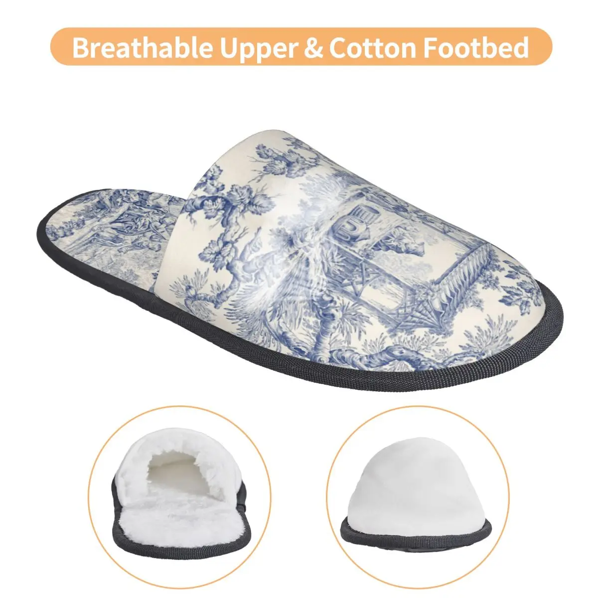 شبشب Toile De Jouy House للنساء من إسفنج الذاكرة الناعم سهل الارتداء على أحذية شبشب الفندق