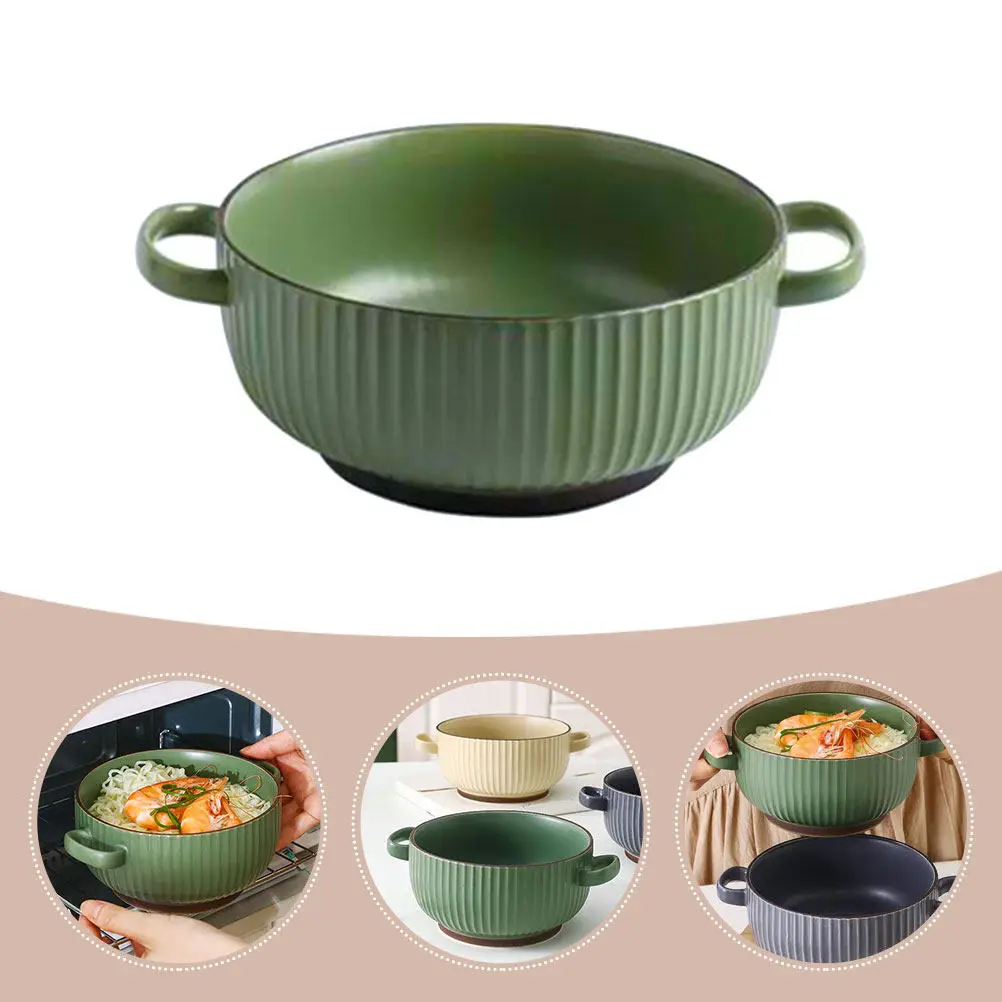 

Керамическая миска с двумя ручками, термостойкая, для лапши и супов, контейнер для хранения продуктов, ретро-дизайн, кухонный гаджет, декоративный элемент для дома