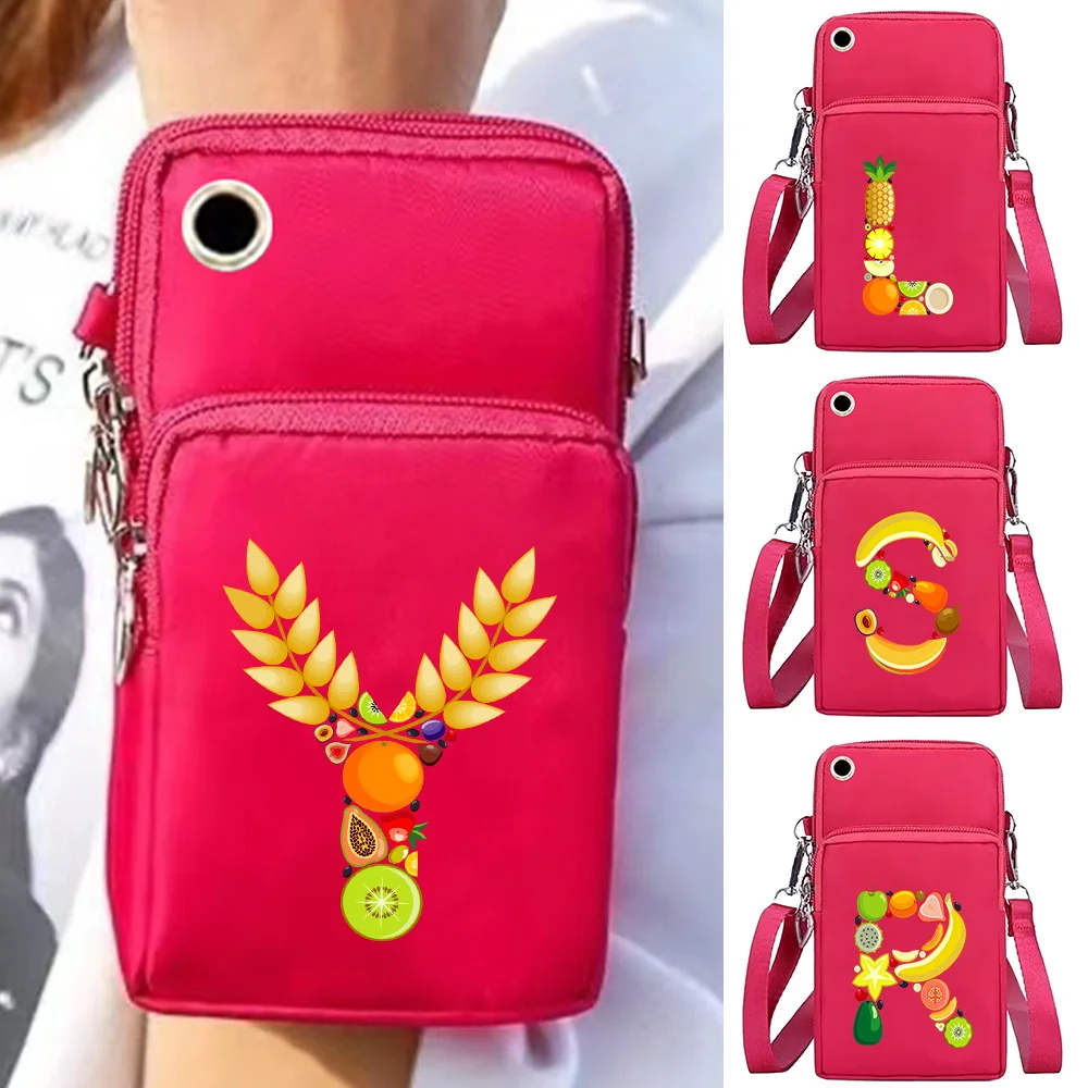 Universal Mobile Phone Bag Shoulder Crossbody Bags Wallet Sport Arm Purse Women Clutch Phone Pouch Wrist Pack Fruit Pattern