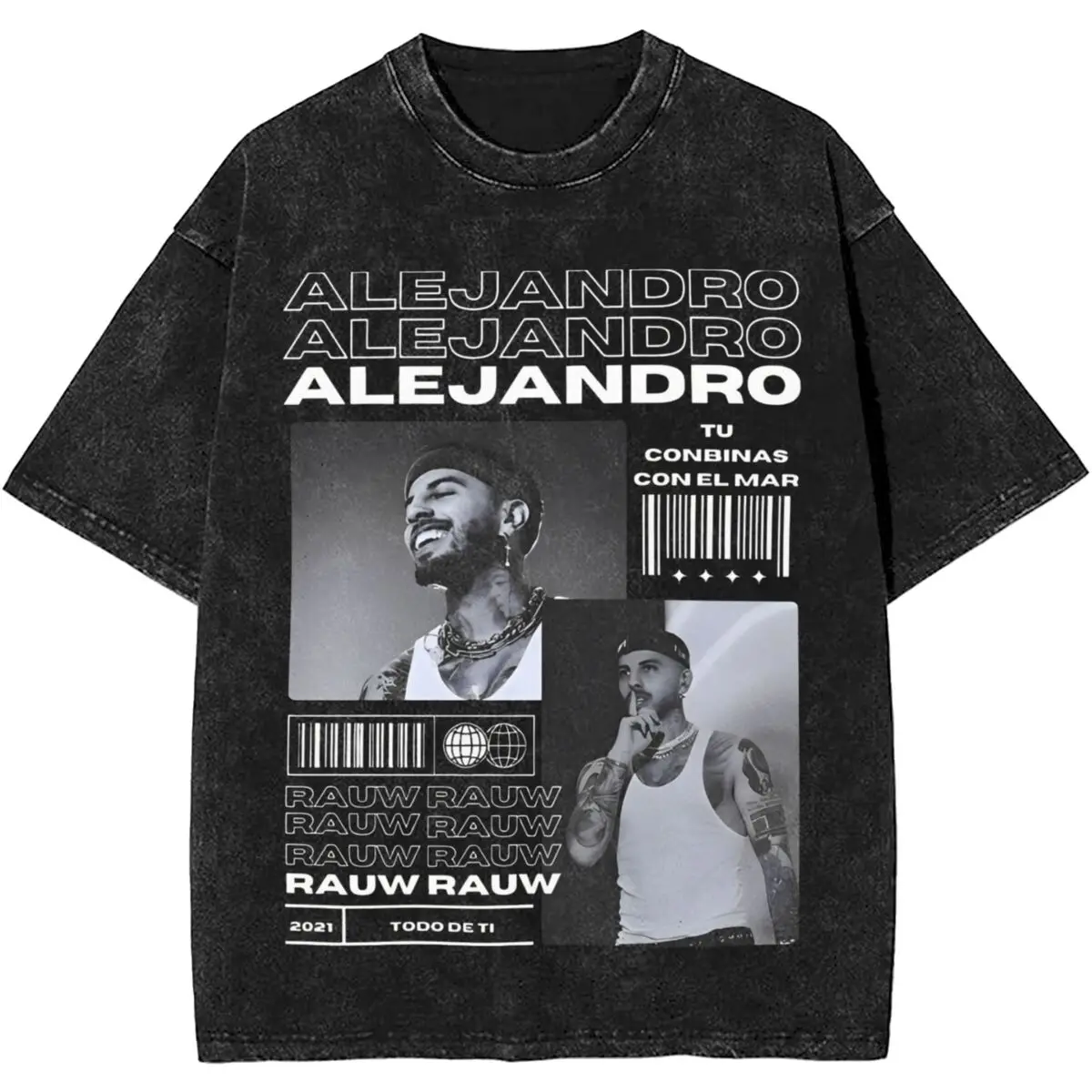 Rauw Alejandro 2024 New Album Washed T Shirt Streetwear Hip Hop Vintage T-Shirts Tees Tops for Men Women Cotton Harajuku