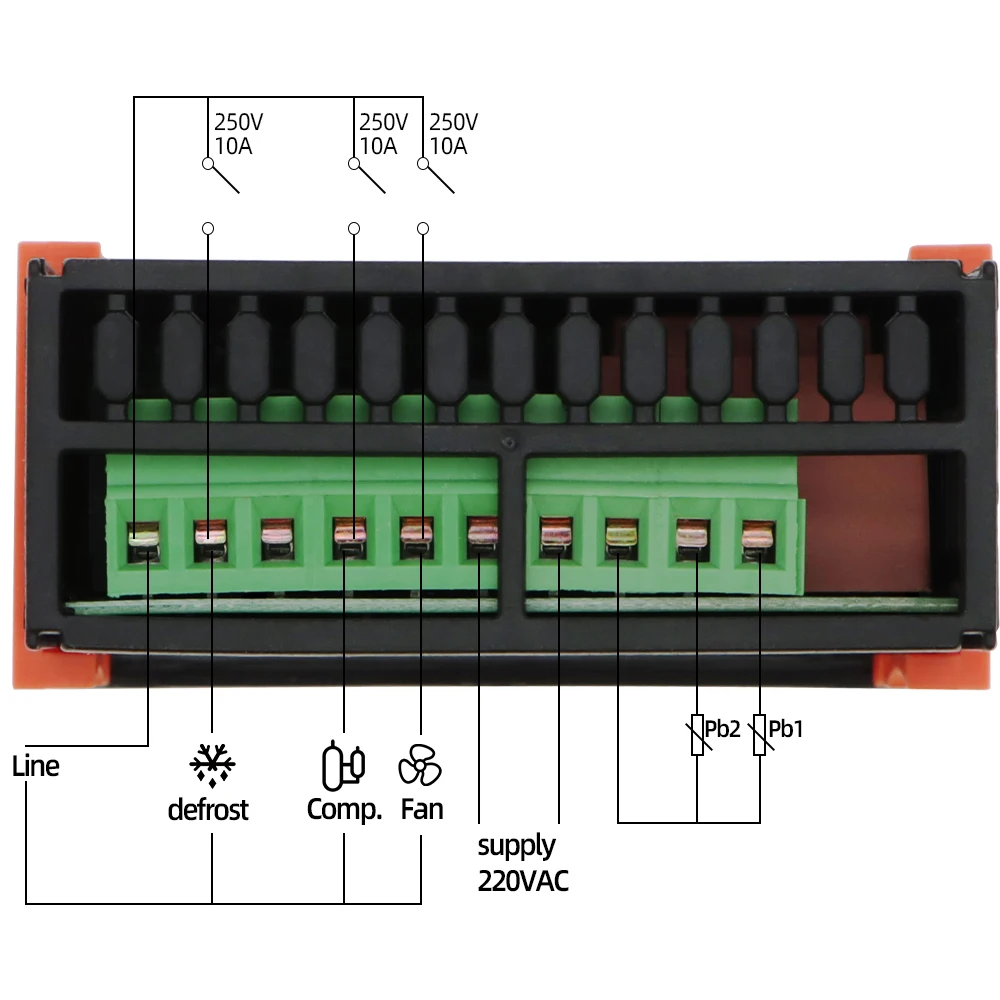 ETC-974 Temperature Controller Refrigerator Defrosting Heating Control Thermoregulator with Dual NTC Sensor 220V