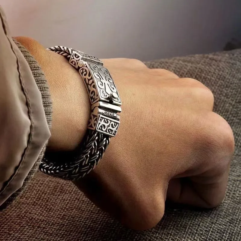 Vintage Thai Handmade Wide Braided Bracelet, Bold Hip Hop Cuban Chain for Trendsetters