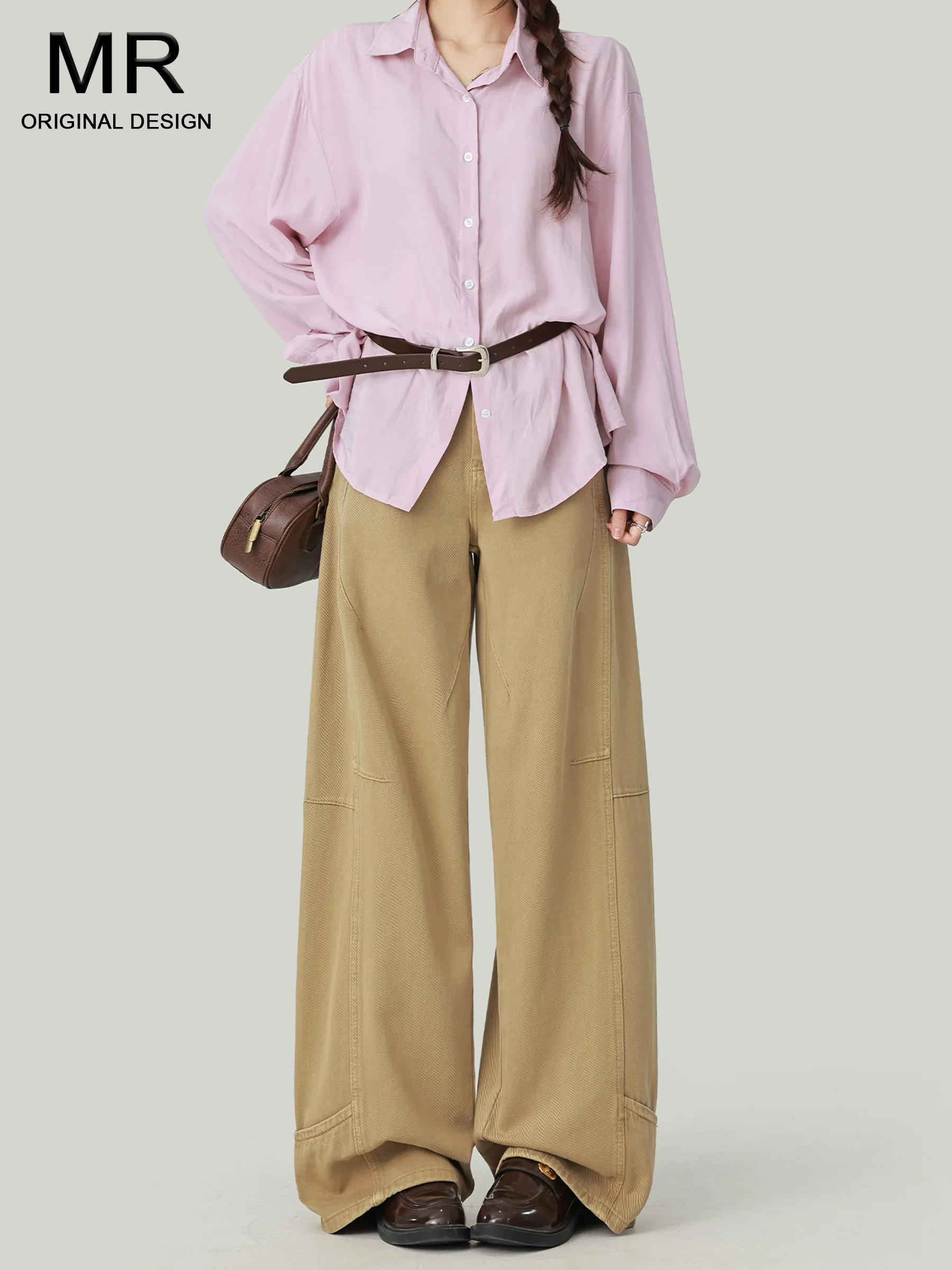 

Джинсы цвета хаки с высокой талией и широкими штанинами, женские, свободного кроя, с эффектом похудения, в повседневном стиле, осенняя новинка, рабочая одежда, джинсовые брюки