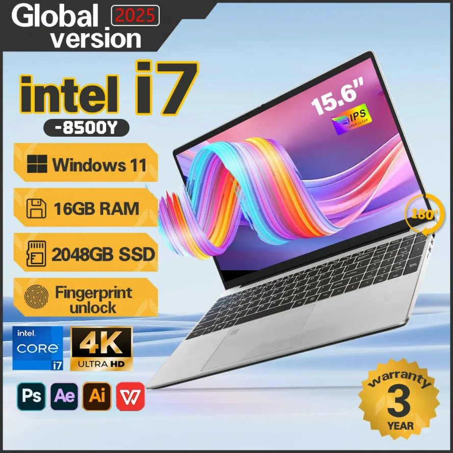 

15.6 Inch Laptop Windows 11 Intel Core i7 8500Y 16GB RAM 1TB SSD Fingerprint Unlock Study Office Pc Laptops